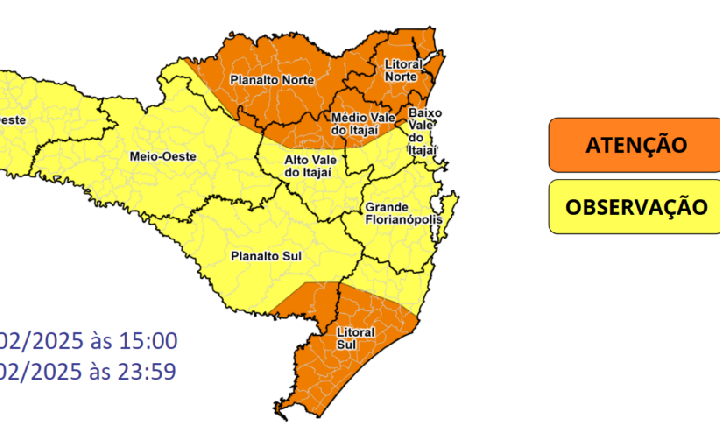 Atenção Meteorológica SDC/SC – Temporais e chuva pontualmente intensa a partir da tarde de sábado (15)