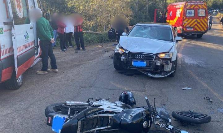 Motociclista fica ferido após colisão na SC-283, entre Seara e Arvoredo