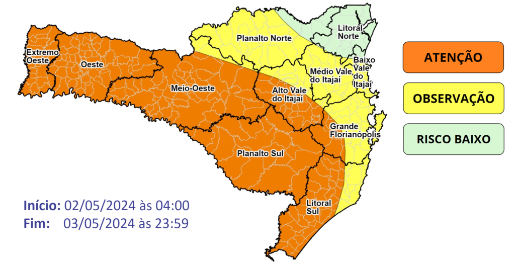 Frente fria traz chuvas intensas entre quinta e sexta-feira em Santa Catarina