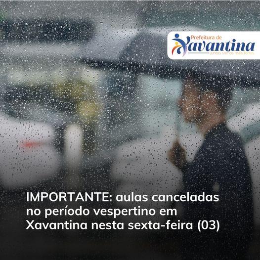 Importante: aulas canceladas no periodo vespertino em Xavantina nesta sexta-feira