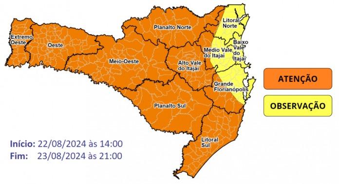 Defesa Civil de SC emite alerta para queda brusca de temperaturas no Grande Oeste