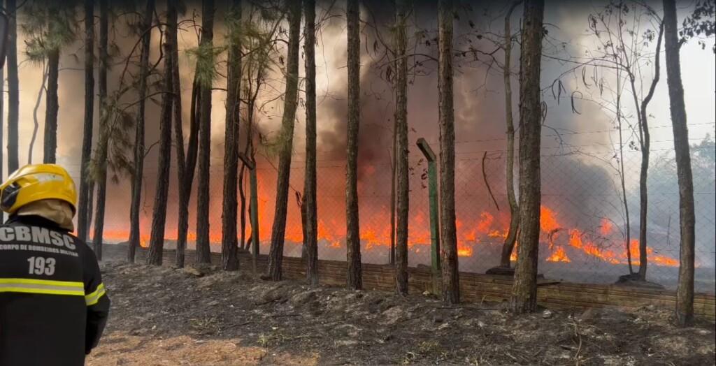 Incêndio de grandes proporções bloqueia rodovia próximo a Chapecó